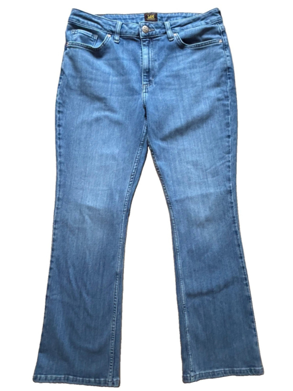 Lee Women’s Jeans Blue Stretch Denim Straight Leg Mid Rise Size 12 Short